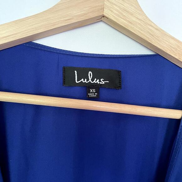 Lulus royal blue midi length wraparound dress v-neck circle skirt size XS flowy - Picture 3 of 8